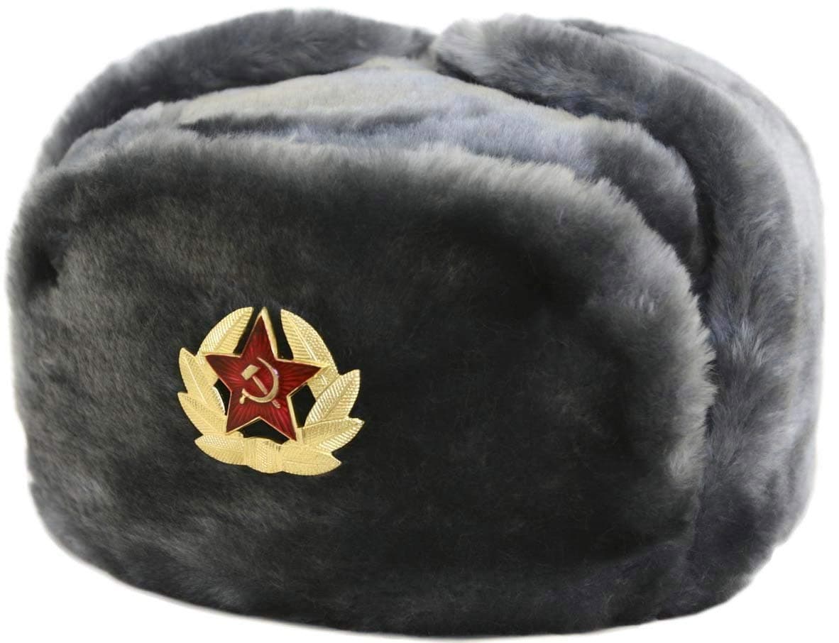 Ushanka Hat with Russian Soviet Army Fur Military Cossacks Soviet Soldier Insignia