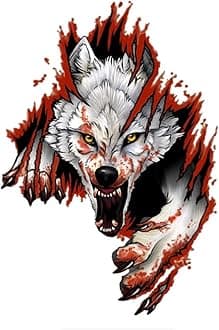 3D Personalized Car Stickers Decal Blood Wolf Reflective Stickers Decoration Sticker Window Decal Auto Truck Printed Scary Waterproof Self Adhesive Vinyl for Laptop Ipad Wall 1PCS Right