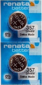 Renata 357 SR44W Battery - 1.55V Silver Oxide 357 Watch Battery (2 Pack)