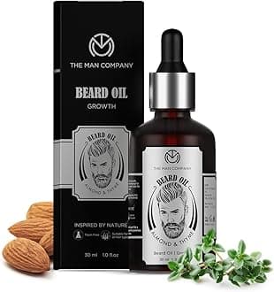 The Man Company Beard Oil for Growing Faster With Almond & Thyme - 100% Natural Growth Oil for Men, Nourishes & Strengthens Uneven Patchy Beard - 30ML