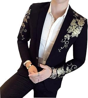 Suit Jackets Blazers Gold Print Blazer Slim Fit Men Blazer Party Wedding Dress Male Black Suit Jacket