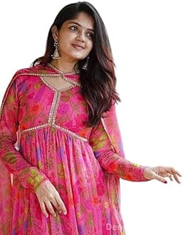 KD Women Floral Print Anarkali Kurta with Pant and Dupatta Set Anarkali Kurti for Women