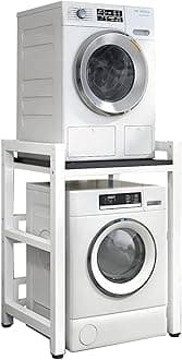 Dryer Stand Height Adjustable Portable Stacking Kit for Washing Machine Tumble Dryer, Storage Rack Over Washing Machine Storage Unit, 300KG Load Capacity,White~1