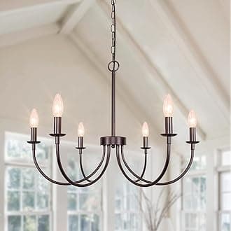 Farmhouse Chandelier, 6-Light Chandeliers for Dining Room Lighting Fixtures Hanging, Oil Rubbed Bronze Candle Chandelier Rustic Industrial Modern Chandelier for Living Room, Bedroom, Foyer