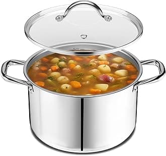 Deluxe 3-Quart Stainless Steel Stockpot w/Tempered Glass See-Through Lid - Simmering Delicious Soups Stews & Induction Cooking - Exceptional Heat Distribution - Heavy-Duty & Food-Grade