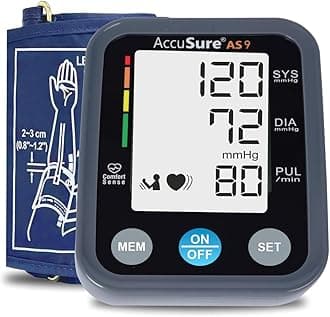 AccuSure AS9 Fully Automatic Digital Blood Pressure Monitor With Large Display, Most Advance Technology & Accurate Measurement - Arm Circumference (22-36Cm) includes Type-C USB power port, 4-Year Warranty – Grey