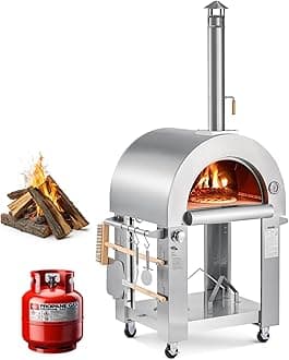VEVOR Dual Fuel Giant Pizza Oven Outdoor, 26" Artisan Large Pizza Ovens, Pellet & Propane Gas Kiln Pizza Maker with Wheels, Pizza Stone, Multi Fuel Cooker for Camping & Backyard