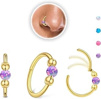 ThiswhyimbeautyLEMIURRA 2PCS 18g Opal Nose Rings for Women Nose Hoops 8mm/10mm 316L Surgical Steel Nose Rings Piercing Jewelry Can Be Used as a Nose Ring, Septum Ring, and Cartilage Earring