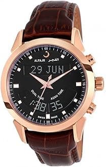 ALFAJR Men Analogue Brown Band Al Fajr Swiss-Made Watch (Model WA-10B) Brown Leather, Bronze, Strap (WA-10RBL)
