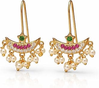 FASHIONS 18K Gold Plated Anti Tarnish Upper Ear clips Press on Maharashtrian Traditional Pink Stone Press Bugadi Clip on Earrings for Women and Girls