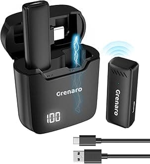GRENARO Digital Display Wireless Mic for Youtubers, Video Recording, Facebook, Live Stream, Noise Cancellation Lapel Mic for Type-C Android (Singel Android)
