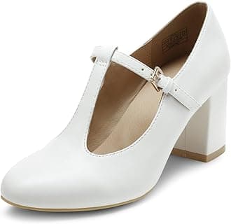 Low Chunky Heels for Women T-Strap Mary Jane Pumps Wedding Dress Shoes