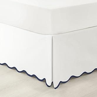 Lush Decor Coastal Chic Scalloped Edge Linen-Textured Bed Skirt Single, King Navy & White - White Bed Skirt King Size - Coastal Decor - Wrap Around Bed Skirt