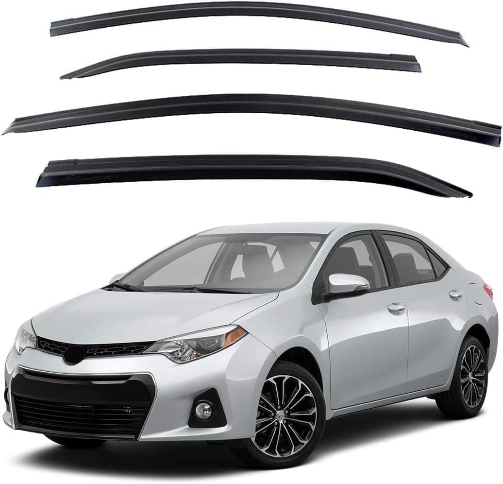 Smoke Window Visor Sun Rain Vent Guard 4 Pcs Set Compatible with Toyota Corolla 2014 2018 Out Channel Visor