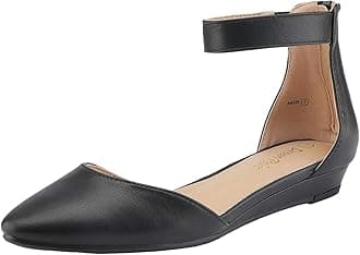 DREAM PAIRS Women's Low Wedge Ankle Strap Flats Shoes