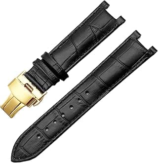 Genuine Leather Watchband for GC 22 * 13mm 20 * 11mm Notched Strap Withstainless Steel Butterfly Buckle Men and Women Watch Belt (Color : Black Gold, Size : 22-13mm)