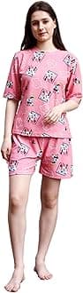 SMOWKLYCotton Blend Printed Nightsuit||Everyday Nightsuit||Night Dress||Shorts Set||Pajama Set for Women