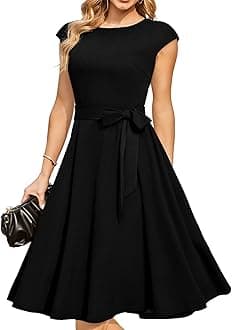 DRESSTELLS Women's Vintage 50s Round Neck Short-Sleeved Bridesmaid Dress, Cocktail Party, Wedding Dress, Black, 8
