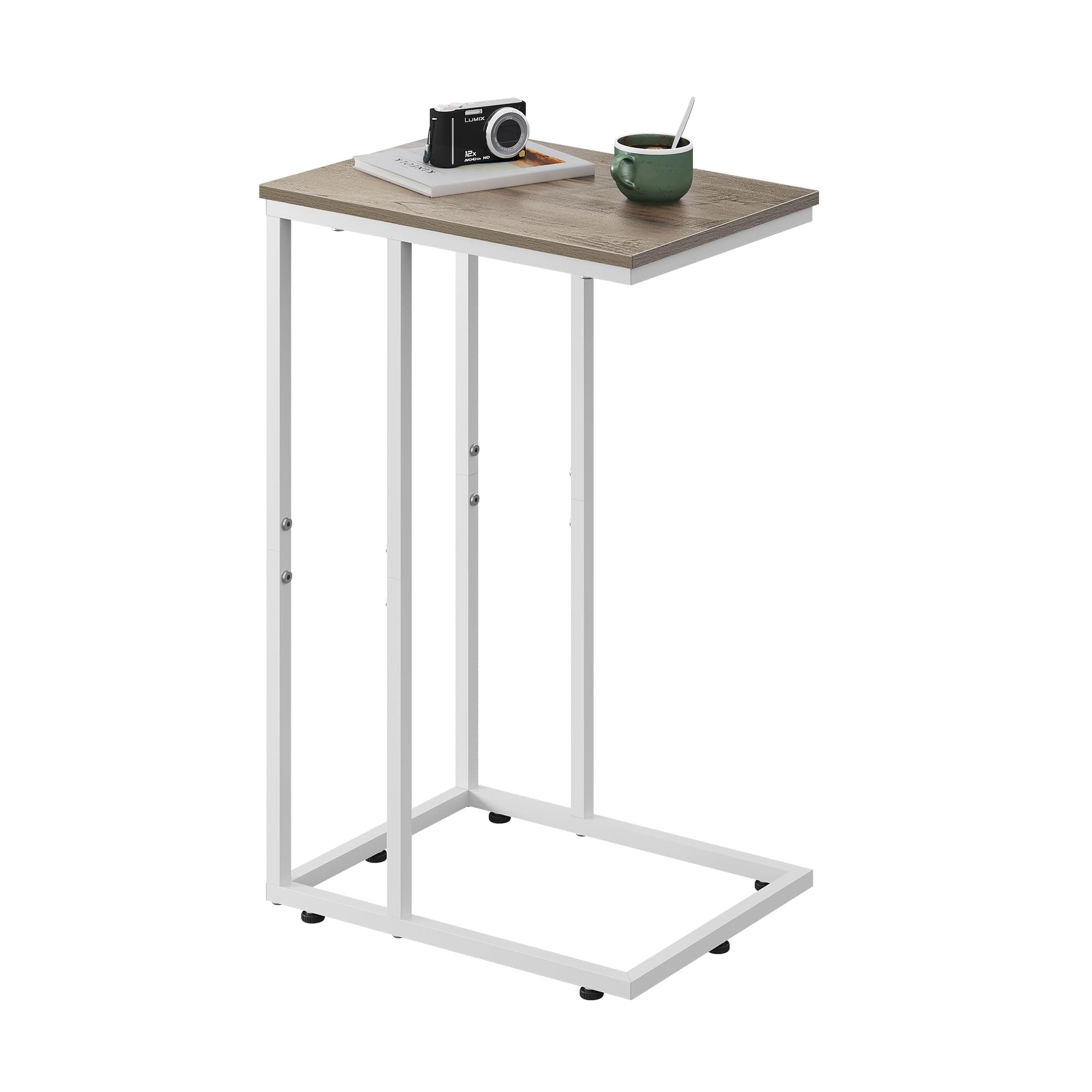 WLIVE Side Table, C Shaped End Table for Couch, Sofa and Bed, Large Desktop C Table for Living Room, Bedroom, Bedside, Creamy Greige