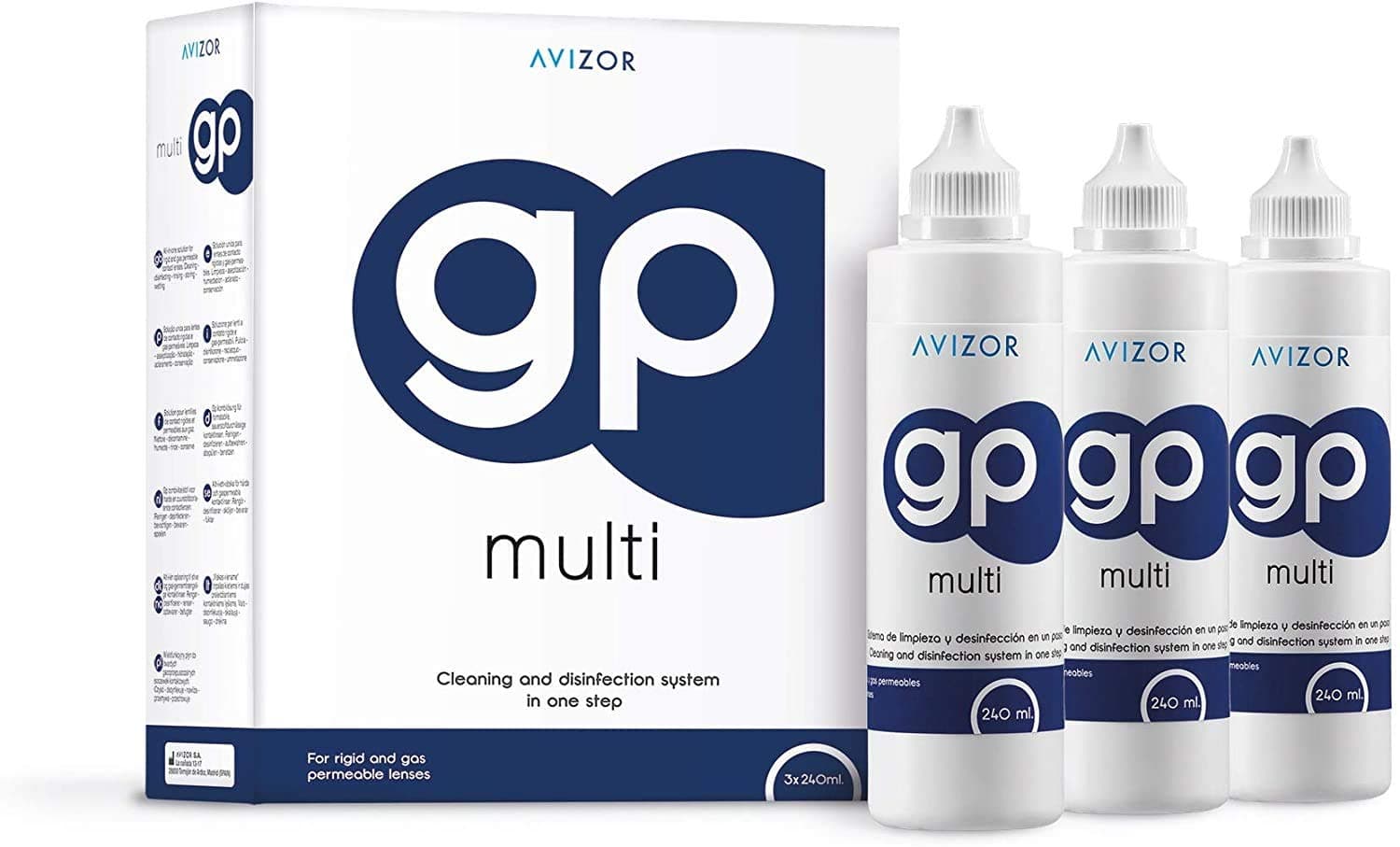 Avizor GP Multi Cleaning & Disinfecting System in One Step for Rigid and Gas Permeable Lenses 3 x 240ml