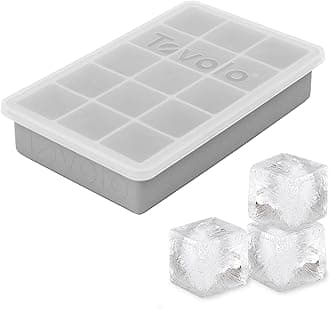 Tovolo Silicone Ice Cube Tray with Lid for Freezer Oyster Gray, Dishwasher Safe BPA Free Silicone Ice Cube Mold Tray with Cover, Easy Release 1 Inch Ice Cube for Coffee Cocktails Bourbon Whiskey