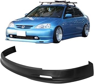 Front Bumper Lip Splitter Fits 2001-2003 Honda Civic Coupe Sedan, Mugen Style Unpainted Black PP Air Dam Chin Spoiler Underbody Front Lip Spoiler Lower Guard Protector Styling Trim