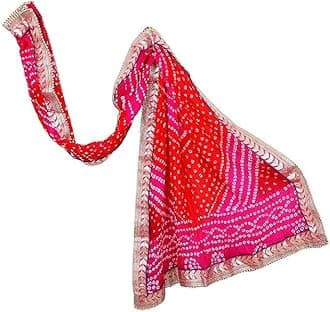 PK HUB Women's Silk Jaipuri Rajasthani Bandhani Bandhej Heavy Dupatta with Gota Work and Latkan