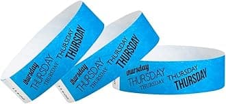500 WristCo Thursday Neon Blue Tyvek Wristbands for Events - ¾” x 10” - Waterproof Recyclable Comfortable Tear Resistant Paper Bracelets Wrist Bands for Concerts Festivals Admission Party