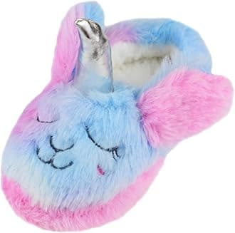 Girls/Kids Warm Unicorn Slippers with Fuzzy Plush Fleece House Slip-on Shoes