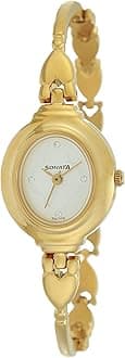 Sonata Quartz Analog Silver Dial Gold Metal Strap Watch for Women - NT8092YM03