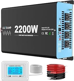 New Upgraded 2200 Watts Pure Sine Wave Inverter, 12V DC to 110V AC Power Inverter with 4 AC Outlets, USB Port, Type-C Port for Truck, Vehicle, Power Outage, Remote Control with LCD Screen
