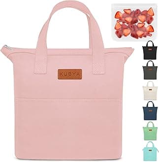 KUBYA Lunch Box for Women, Men, Adults - Insulated Lunch Bag - Pink - 1L Capacity - 2 Compartments - Zipper Closure - Modern Style - Work, Office, Picnics