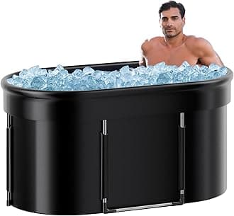 47'' Oval Bathtub with Cover, Portable Foldable Cold Plunge Bathtub, Ice Bath Cold Plunge for Outdoor & Indoor Recovery, Ergonomically Designed for The Relaxing Soaking Bath Black