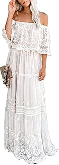 Mermaid's Closet Women's Casual Off Shoulder Lace Maxi Dress Boho White Bridesmaid Wedding Evening Party Dresses