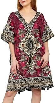 Hippy Boho Maxi Short Kaftan Dress Free Size Women Caftan Tunic Dress Night-Gown Beach Cover Up Wear