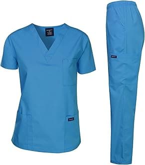 DAGACCI Women's and Men's Medical Scrubs Top and Pants Set, Turquoise, M