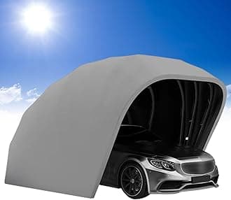 Generic Stainless Steel Grey Carport, Foldable Retractable Car Awning, Semi-Automatic Durable Shelter, Mobile Folding Garage, Gray
