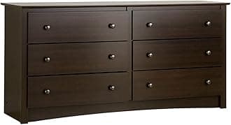 Prepac Fremont 6-Drawer Double Dresser for Bedroom, 16" D x 59" W x 29" H, Espresso