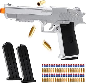 Soft Bullet Toy Gun with 50 Foam Bullets, Shell Ejecting Toy Guns Fidget Toy Foam Blasters & Guns Realistic Stress Shot Model, Christmas Halloween Birthday Gifts for Boys Adults Kids Age 8+