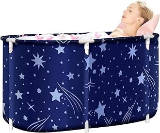 Folding Bathtub, 120×55×50cm Adult Freestanding Bucket, Big Capacity Tub With Drain Valve, Collapsible With Backrest, Portable for Home Spa, Ice Bath, Hot Bath