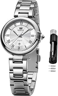 OLEVSWomen Watches Business Dress Female Ladies for Small Wrist Watch Gold Silver Tone Stainless Steel Band Analog Quartz Day Date Waterproof Lady Watches