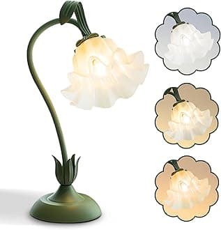 AQDZCNF Flower Table Lamp,LED Reading Light Bedside Vintage Flower Night Light,3 Colors Modes Kawaii Bedside Lamps Decor,Living Room Bedroom Room Lighting Table Lamps Home Decoration (Green)