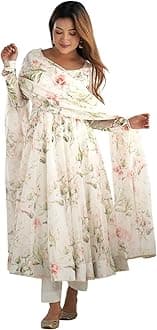 KD Women's Organza Anarkali Floral Printed Kurta Pent Set With Dupatta Set Anarkali Kurti for Women| 100% Georgette