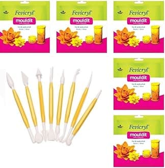 Fevicryl Shilpkar Mouldit Epoxy Compound Clay (5 Packets of 50gm Each) + Clay Tools (Set of 8 Double Ended Tools) for DIY Art and Craft, Natural