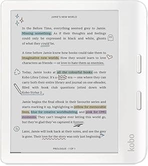 Libra Colour | eReader | 7” Glare-Free Colour E Ink Kaleido™ 3 Display | Dark Mode Option | Audiobooks | Waterproof | White