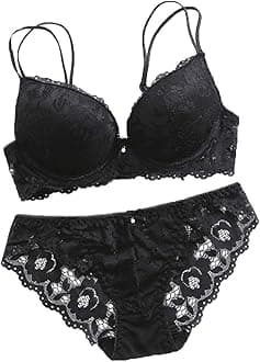 Women's Lace Push Up Underwired Solid Lingerie Set