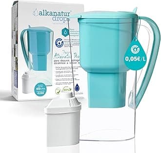 Water Filter Jug Alkaline Ioniser 1.4L - BPA Free Pitcher Purifier - Removes Chlorine Heavy Metals Bacteria - Adds Magnesium - Alkalises Tap Water pH 9.5 - Long-Lasting Filter System | ALKNATUR