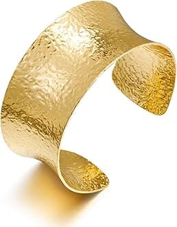 WOWORAMA Hammered Chunky Cuff Bracelets for Women Vintage Boho Wide Bangle Bracelets Irregular Statement Bracelet Thick Arm Cuff Gold Silver Bracelet