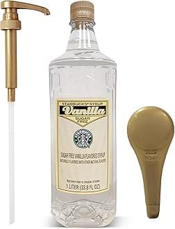 Starbucks Syrup Sugar Free Vanilla 33 OZ Bottle For Coffee And Tea with Gold Coffee Syrup Pump