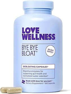- Love Wellness Bye Bye Bloat, Digestive Enzymes | Bloating Relief for Women | Help Reduce Gas Relief & Water Retention | Supports Digestive Health with Fenugreek & Dandelion | 180 Count